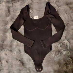 XS/S intimately free people Black Bodysuit Noir Bust Seam Long Sleeve Ribbed